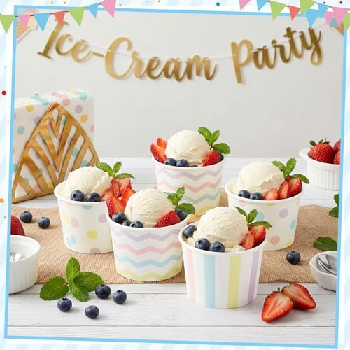 NatNarr 60 Pzs Vasos Desechables para Helado, 4 Oz, Tazas de Papel en 3 Estilos para Postres, Yogur Helado y Snacks - imagen 5