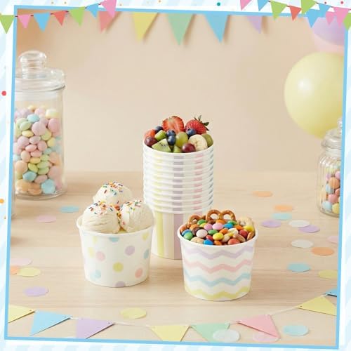NatNarr 60 Pzs Vasos Desechables para Helado, 4 Oz, Tazas de Papel en 3 Estilos para Postres, Yogur Helado y Snacks - imagen 6