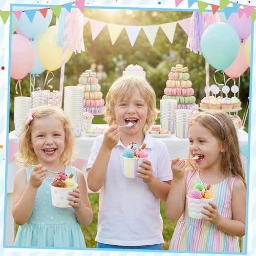NatNarr 60 Pzs Vasos Desechables para Helado, 4 Oz, Tazas de Papel en 3 Estilos para Postres, Yogur Helado y Snacks - imagen 7