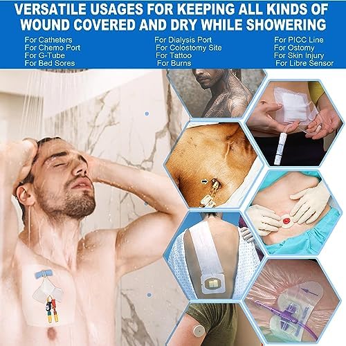 Cubierta de Ducha Impermeable para Catéter de Diálisis 25PCS (7.8x7.8), Adhesiva para Línea PICC, Cobertura Estirable para Heridas y Tatuajes, - imagen 6