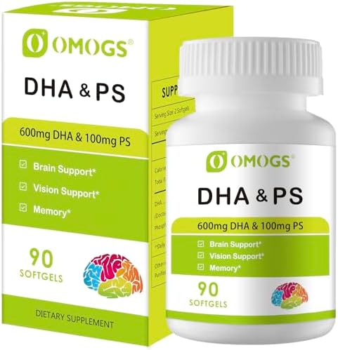 OMOGS Algas DHA - 600 mg de Omega-3 DHA en Softgels, con Fosfatidilserina y Aceite de Nuez, Apoya la Salud Cerebral, Visión y Memoria, 90 Softgels - imagen 1
