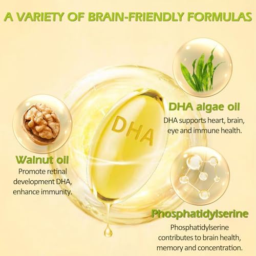 OMOGS Algas DHA - 600 mg de Omega-3 DHA en Softgels, con Fosfatidilserina y Aceite de Nuez, Apoya la Salud Cerebral, Visión y Memoria, 90 Softgels - imagen 3