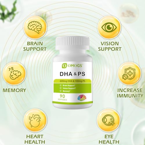 OMOGS Algas DHA - 600 mg de Omega-3 DHA en Softgels, con Fosfatidilserina y Aceite de Nuez, Apoya la Salud Cerebral, Visión y Memoria, 90 Softgels - imagen 4