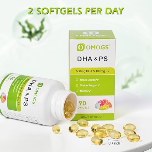 OMOGS Algas DHA - 600 mg de Omega-3 DHA en Softgels, con Fosfatidilserina y Aceite de Nuez, Apoya la Salud Cerebral, Visión y Memoria, 90 Softgels - imagen 7