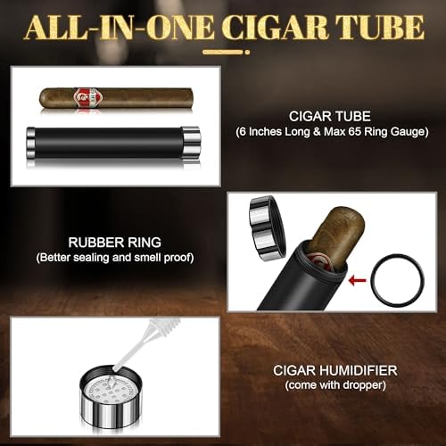 Tubo para Cigarros Wanbro con Humidor, A Prueba de Olores, Portátil, Estuche de Viaje con Humidificador, Regalo para Hombres (15 cm y 60 anillos) - imagen 5