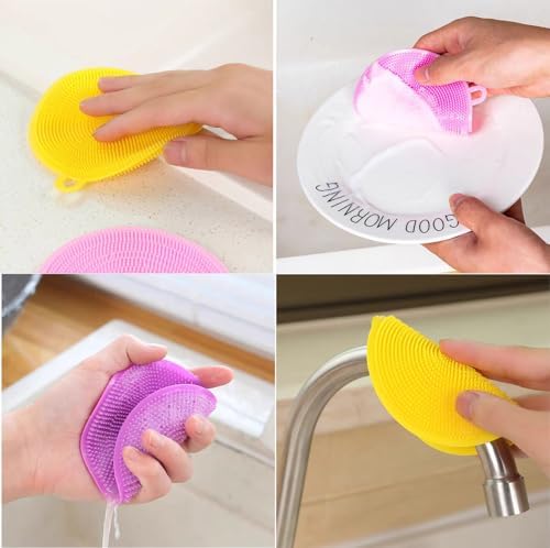 Esponjas de Silicón para Fregar, 12 Piezas, Cepillos de Cocina Reutilizables, Grado Alimenticio, Libres de BPA, Lavables en Lavavajillas. - imagen 3