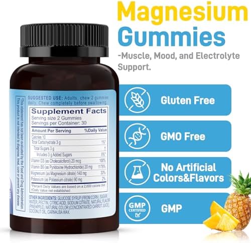 Gomitas de Citrato de Magnesio y Potasio Biobor, Suplemento de Magnesio con Vitamina D3 y B6, Equilibrio de Electrolitos y Relajación Muscular (60 - imagen 2