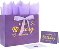 Set de 1 Bolsa Grande de Regalo Morada de 13 con Tarjeta de Felicitación y Papel de Seda Lavanda (Feliz Cumpleaños en Foil Dorado) para Fiestas de - imagen 1