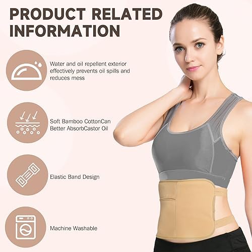 Paquete de 3 Piezas de Funda de Aceite de Ricino, Reutilizable y Orgánico para Desintoxicación del Hígado, Insomnio, Estreñimiento e Inflamación, Con - imagen 4