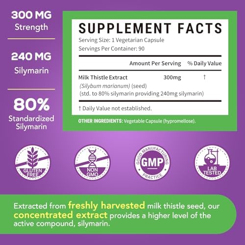 Surebounty Cardo Mariano, 300 mg, Extracto Concentrado de Semilla con 80% Silymarina, Detox para Hígado, 90 Cápsulas Veganas, Toma Diaria - imagen 4