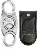 Cortador de Cigarros de Acero Inoxidable Mrs. Brog con Protector Trasero - Puntas Redondas y Cuerpo - Estuche de Cuero - Doble Cuchilla Guillotina - imagen 1