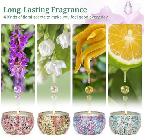 Juego de 4 Velas Aromáticas para Regalo a Mujeres - Velas de Cera de Soja, hasta 90 Horas de Fragancia para Navidad, Cumpleaños, Día de las Madres y - imagen 4