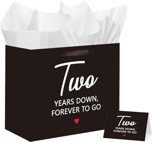 Bolsa de Regalo para el Segundo Aniversario, Regalos con Tarjeta de Felicitación y Papel de Seda, para Él, Ella, Novio, Novia, Esposa, Esposo, - imagen 1