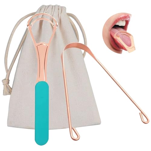 Set de 2 Raspadores de Lengua de Cobre, Limpiador Oral para Adultos y Niños, Cepillo de Lengua de Acero Inoxidable con Doble Hoja y Bolsa de Viaje - imagen 1