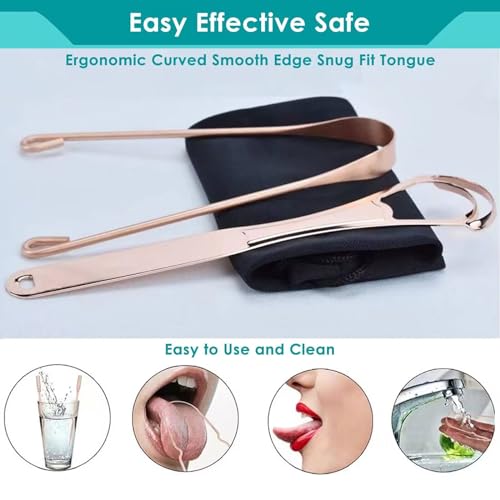 Set de 2 Raspadores de Lengua de Cobre, Limpiador Oral para Adultos y Niños, Cepillo de Lengua de Acero Inoxidable con Doble Hoja y Bolsa de Viaje - imagen 6