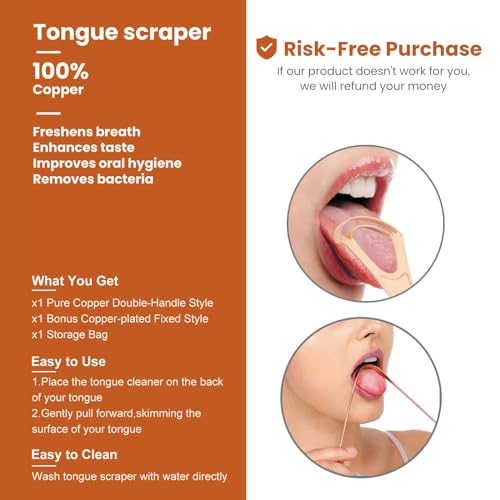 Set de 2 Raspadores de Lengua de Cobre, Limpiador Oral para Adultos y Niños, Cepillo de Lengua de Acero Inoxidable con Doble Hoja y Bolsa de Viaje - imagen 7