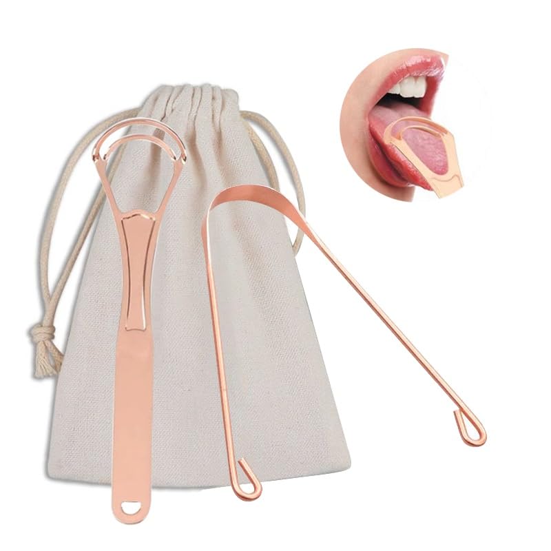 Set de 2 Raspadores de Lengua de Cobre, Limpiador Oral para Adultos y Niños, Cepillo de Lengua de Acero Inoxidable con Doble Hoja y Bolsa de Viaje - imagen 8