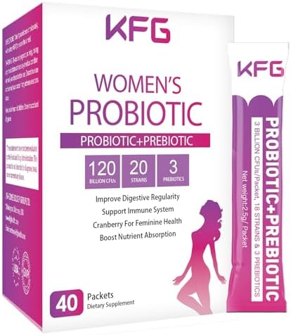 KFG Polvo Probiótico para Mujeres, 100 Mil Millones de CFUs, 20 Cepas, 3 Prebióticos Orgánicos, Arándano, Enzimas Digestivas y D-Mannosa, 40 Sobres - imagen 1