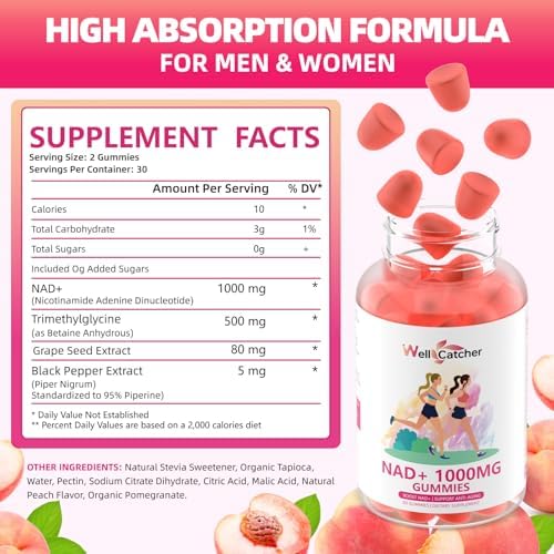 Suplemento de Gomitas NAD+ para Mujeres 1000MG - Gomitas NAD Plus para Hombres Sin Azúcar, Vitamina B3 Niacinamida, Orgánico, Energía y - imagen 2