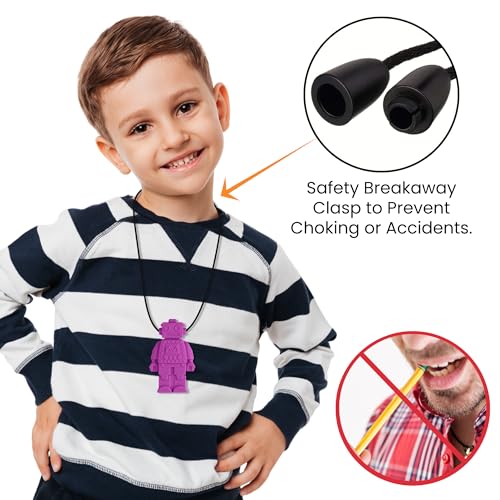 Collares Masticables para Niños Sensibles, Paquete de 5 Collares de Silicón Diseño Robot, Ayudas Motoras Orales para Niños con Autismo, TDAH, SPD o - imagen 3