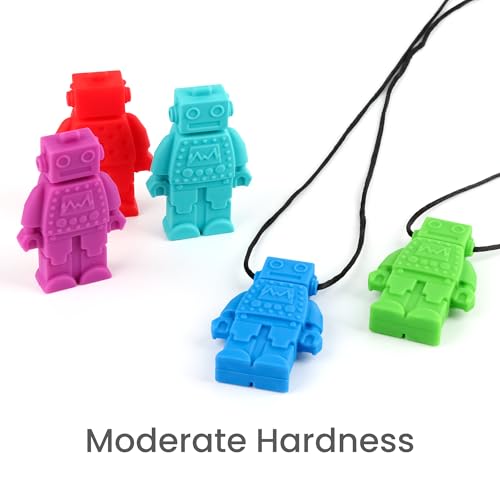 Collares Masticables para Niños Sensibles, Paquete de 5 Collares de Silicón Diseño Robot, Ayudas Motoras Orales para Niños con Autismo, TDAH, SPD o - imagen 4