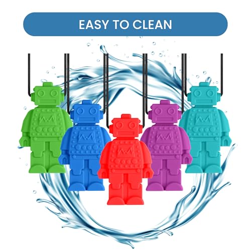 Collares Masticables para Niños Sensibles, Paquete de 5 Collares de Silicón Diseño Robot, Ayudas Motoras Orales para Niños con Autismo, TDAH, SPD o - imagen 6