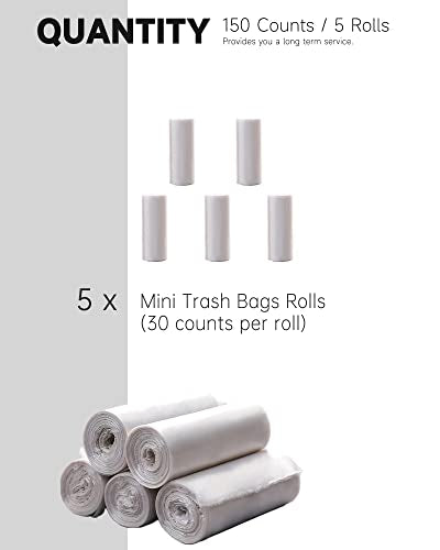 Bolsas de Basura MONGTINGLU Mini para Bote de 0.5 Gal, 150 Piezas en 5 Rollos, Ideal para Botes de Escritorio de 2 Litros o Menos (Translúcido) - imagen 5