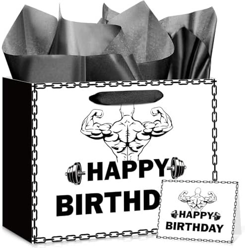 Bolsa de Regalos de Cumpleaños para Gimnasio con Papel de Seda y Tarjeta - Decoraciones de Fiesta de Fitness para Hombres y Mujeres, Regalos para - imagen 1