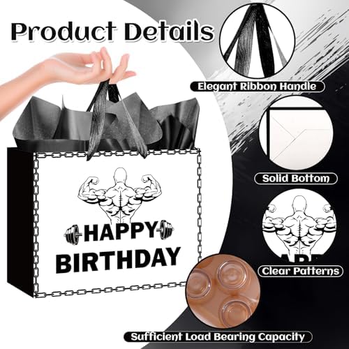 Bolsa de Regalos de Cumpleaños para Gimnasio con Papel de Seda y Tarjeta - Decoraciones de Fiesta de Fitness para Hombres y Mujeres, Regalos para - imagen 3