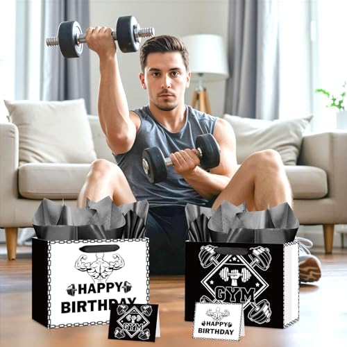 Bolsa de Regalos de Cumpleaños para Gimnasio con Papel de Seda y Tarjeta - Decoraciones de Fiesta de Fitness para Hombres y Mujeres, Regalos para - imagen 6