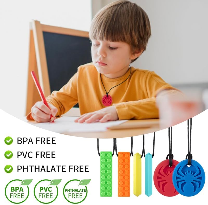Collares Masticables SOSKYGELO para Niños Sensoriales, Paquete de 6 Collares de Silicona para Autismo, TDAH y SPD, Juguetes de Masticar para Reducir - imagen 2