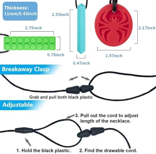 Collares Masticables SOSKYGELO para Niños Sensoriales, Paquete de 6 Collares de Silicona para Autismo, TDAH y SPD, Juguetes de Masticar para Reducir - imagen 4