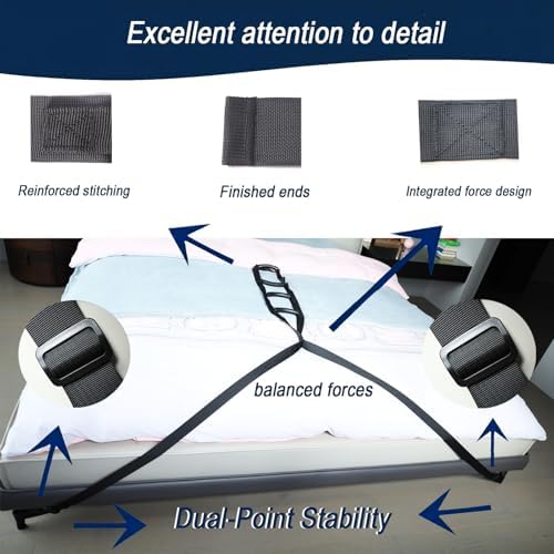 Escalera de Cama con 4 Agarraderas, Longitud Ajustable y Soporte de Doble Punto, Ayuda para Levantarse para Personas Mayores, Embarazadas, Obesas y - imagen 4
