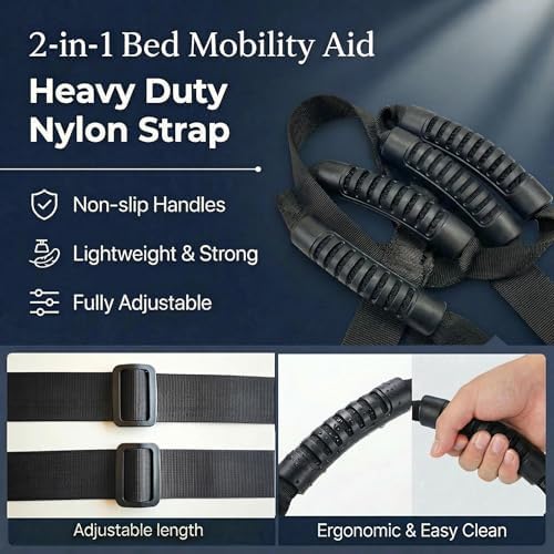 Escalera de Cama con 4 Agarraderas, Longitud Ajustable y Soporte de Doble Punto, Ayuda para Levantarse para Personas Mayores, Embarazadas, Obesas y - imagen 6