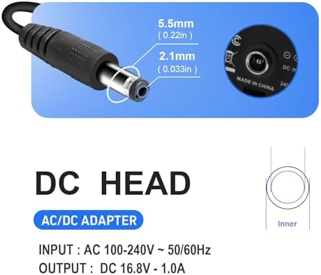 Cargador de Repuesto para Pistola de Masaje 16.8V 1A, Fuente de Poder AC DC 0.8A 1A, Cable de 59 pulgadas/1.5m - imagen 3
