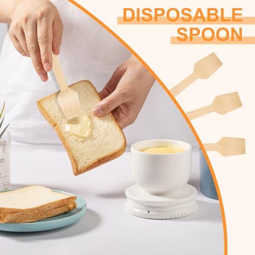 Cucharas de Madera Desechables Piopiocoing de 300 Piezas, Mini de 3.75'', Cucharas para Degustación de Helado, Biodegradables de Abeto - imagen 5