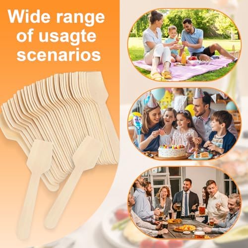 Cucharas de Madera Desechables Piopiocoing de 300 Piezas, Mini de 3.75'', Cucharas para Degustación de Helado, Biodegradables de Abeto - imagen 7
