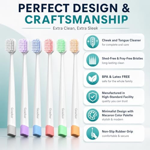 Cepillo de Dientes Geacker Ultra Clean Suave para Adultos, Cabeza Ancha, Cerdas Espirales Medias, Manual con Funda, Multi-color, Paquete de 6, Uso - imagen 6