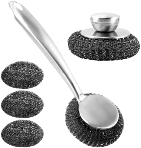 Juego de 5 Estropajos de Acero Inoxidable Zorivane, con Mangos Largo y Corto y 3 Almohadillas Desmontables, Ideal para Limpiar Ollas y Estufas - imagen 2