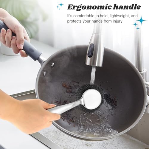 Juego de 5 Estropajos de Acero Inoxidable Zorivane, con Mangos Largo y Corto y 3 Almohadillas Desmontables, Ideal para Limpiar Ollas y Estufas - imagen 5