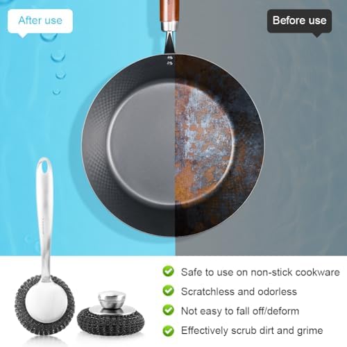 Juego de 5 Estropajos de Acero Inoxidable Zorivane, con Mangos Largo y Corto y 3 Almohadillas Desmontables, Ideal para Limpiar Ollas y Estufas - imagen 7