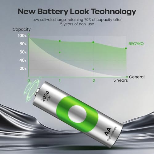 Baterías Recargables RECYKO AA 2000mAh – Pre-Cargadas – Reutilizables 1000+ Veces – Mantiene Carga Hasta 6 Años – Paquete de 8 - imagen 3