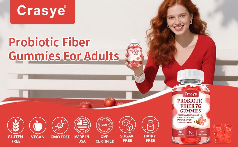 Gomitas de Fibra Crasye para Adultos, Suplemento de Fibra Probiótica Sin Azúcar para Salud Digestiva y Bienestar Inmunológico - 60 Gomitas - imagen 8