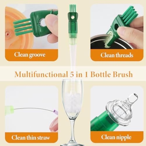 Set de 5 Cepillos Limpiadores para Botellas de Agua: 5 en 1, Herramientas Multifuncionales para Limpiar Tapas, Fondos y Popotes - imagen 4