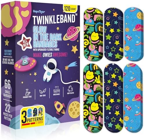 Vendas que Brillan en la Oscuridad - Kit de Reposición de 120 Vendas Adhesivas de Tela Flexibles de Colores Diversos para Niños - Pack Colorido para - imagen 1