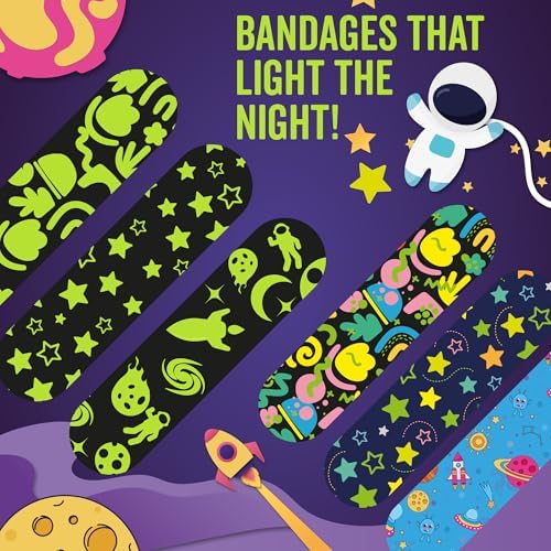Vendas que Brillan en la Oscuridad - Kit de Reposición de 120 Vendas Adhesivas de Tela Flexibles de Colores Diversos para Niños - Pack Colorido para - imagen 2