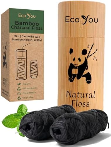 Hilo de Bambú de Carbón | 2 Recargas Naturales con Contenedor de Bambú | Orgánico de Menta y Cera de Candelilla | Vegano y Biodegradable | Compatible - imagen 1