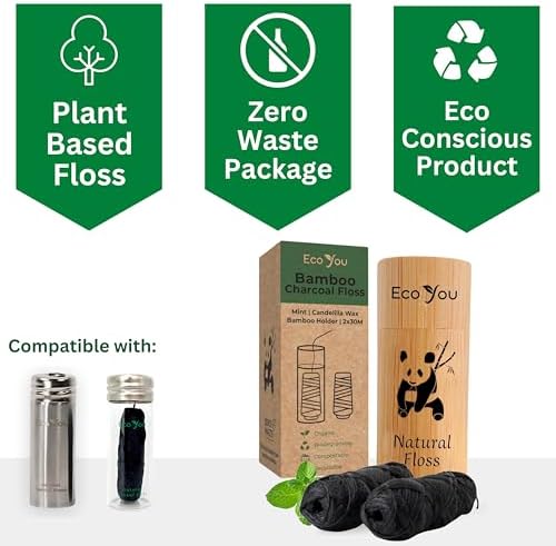 Hilo de Bambú de Carbón | 2 Recargas Naturales con Contenedor de Bambú | Orgánico de Menta y Cera de Candelilla | Vegano y Biodegradable | Compatible - imagen 2