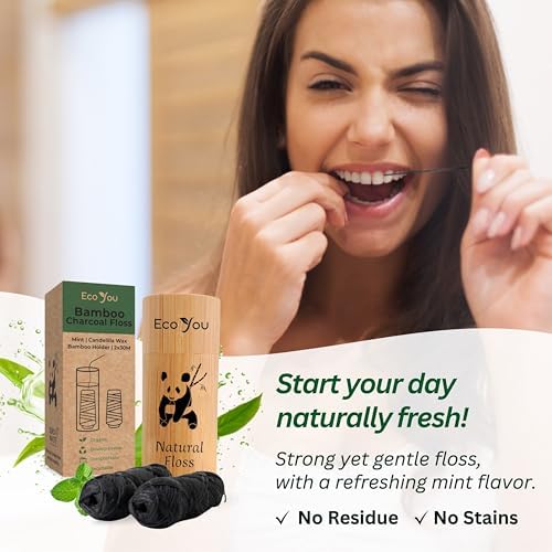 Hilo de Bambú de Carbón | 2 Recargas Naturales con Contenedor de Bambú | Orgánico de Menta y Cera de Candelilla | Vegano y Biodegradable | Compatible - imagen 4