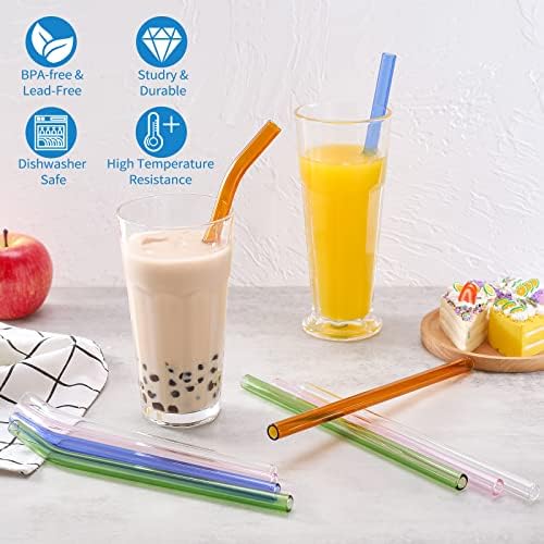 Pajillas de Vidrio Reutilizables RENYIH, 10 Piezas de 9''x12 mm para Batidos, Té y Jugo, 5 Rectas y 5 Curvas con 2 Cepillos de Limpieza - Apto para - imagen 2